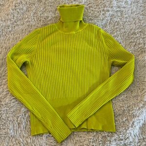Lime Green Ribbed Turtleneck Sweater